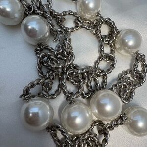 Kenneth Jay Lane Pearl & Twisted Silver Tone Rope Necklace